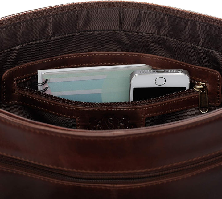 SID & VAIN® Messenger Bag Eton - Unisex Umhängetasche XL gross Ledertasche fit 15.4 Zoll Laptop mit