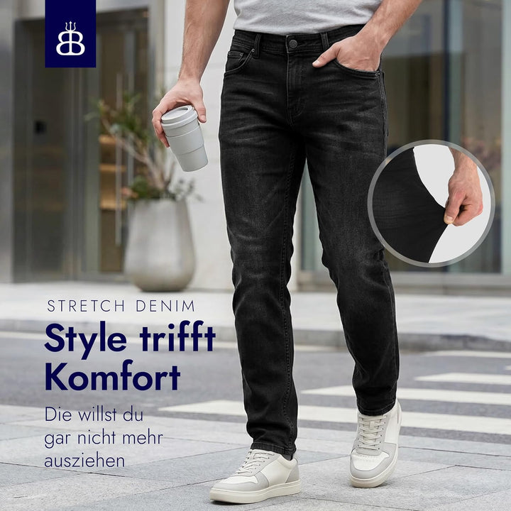 BARBONS Herren Jeans - Bügelleicht - Regular-Fit Stretch - Business Freizeit - Hochwertige Jeans-Hos