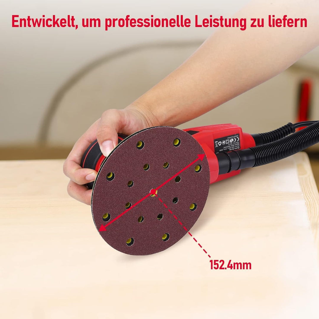 Bürstenloser Exzenterschleifer 150mm 350W AC-Motor, PioneerWorks 5mm Schleifhub, 4000-10000 U/min, i