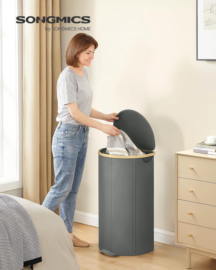 SONGMICS Wäschekorb, Wäschesammler, 90 Liter, Wäschetonne mit Deckel, Wäschesack herausnehmbar, für