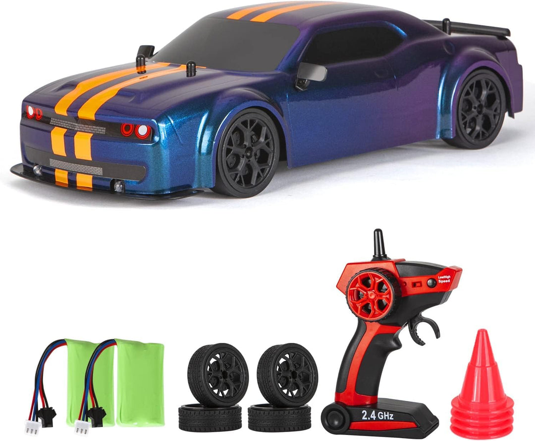 iBlivers Ferngesteuertes Drift Auto, GT RC Drift Fernbedienung im Massstab mit LED-Leuchten, 4WD Spi