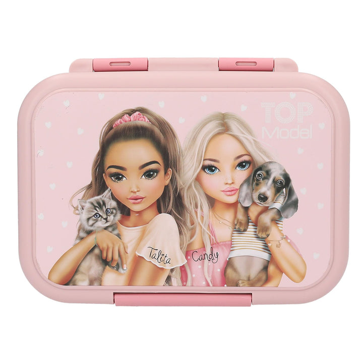 Depesche 13957 TOPModel - Brotdose aus Edelstahl, in Rosa, mit Model Motiv, Hund und Katze, Lunchbox