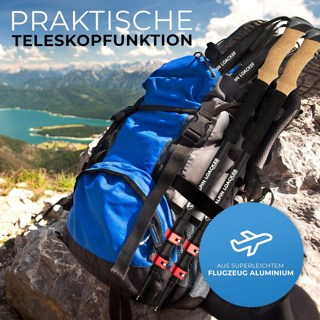 Alpin Loacker Teleskop Wanderstöcke Carbon & Aluminium mit Korkgriff I Leichte Nordic Walking Stöcke