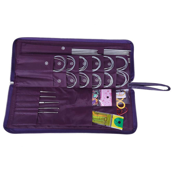 Rundstricknadeln Set, Edelstahl Stricknadeln langen und kurz Häkelnadel Set mit Strickzubehör Austau