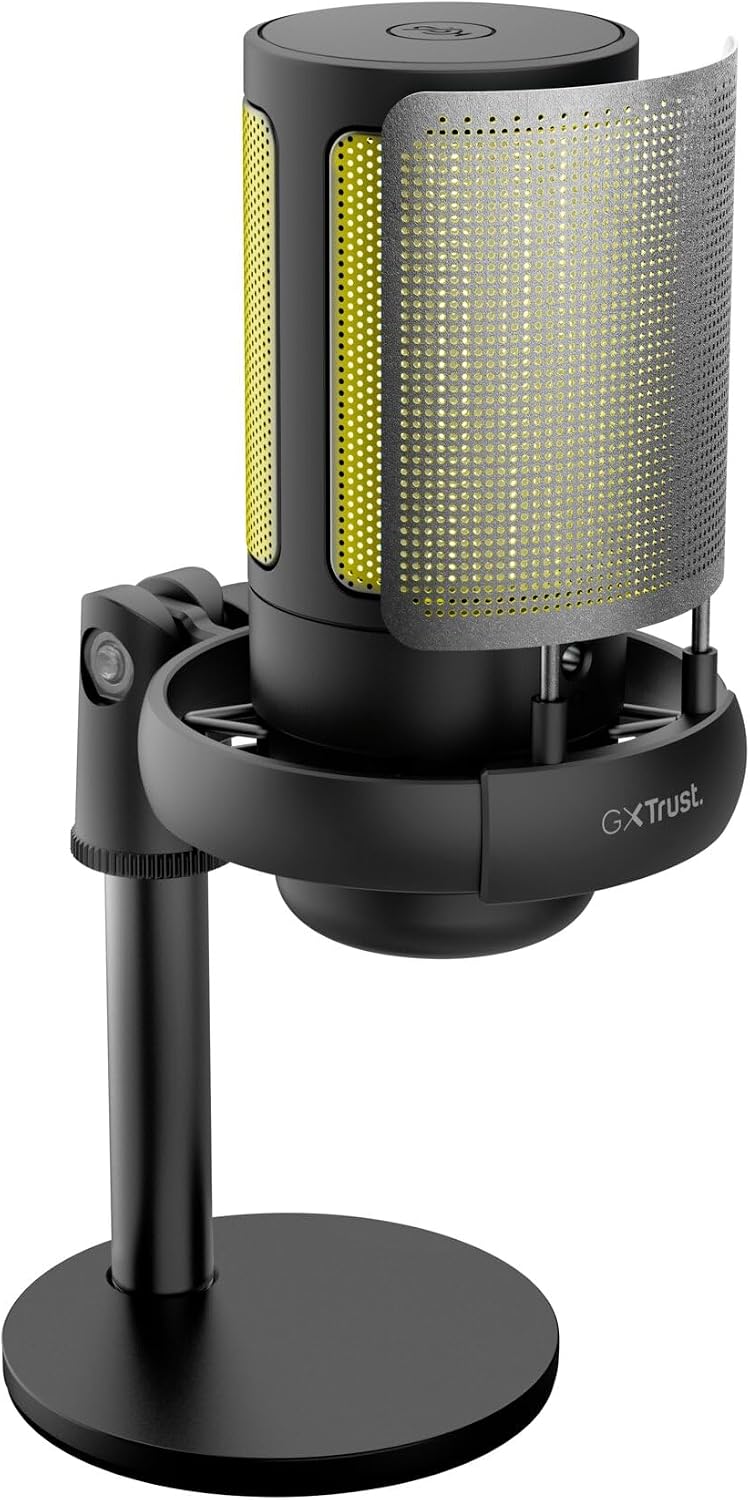 GXTrust Ruan USB Gaming Mikrofon mit RGB Beleuchtung, Schwarz | Nierencharakteristik, Pop-Filter, St
