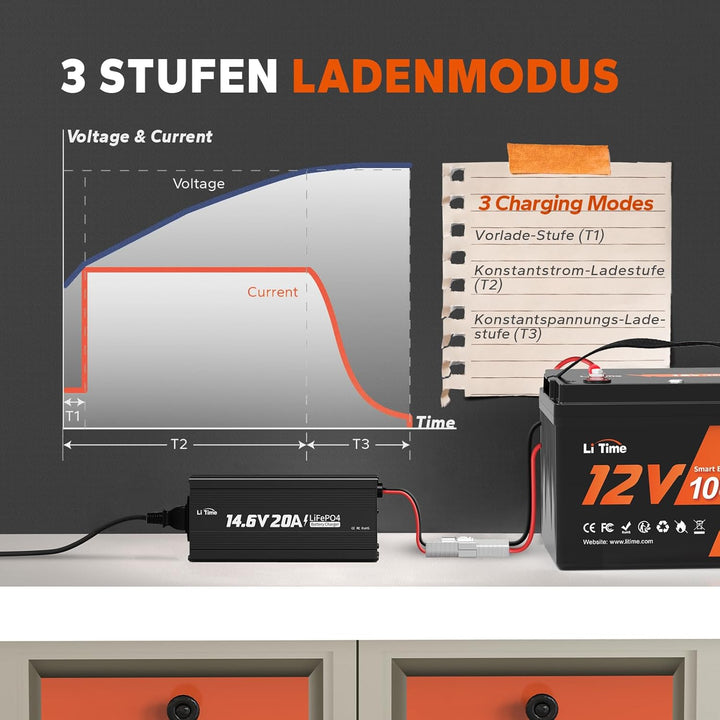 LiTime 14.6V 20A Lithium Batterieladegerät 12V LiFePO4 Batterieladegerät AC-DC Smart Charger mit And