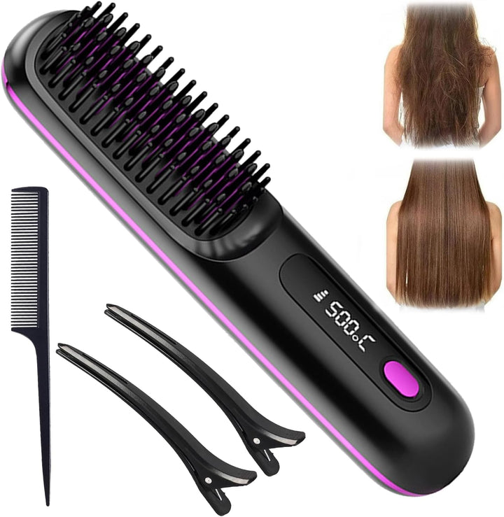 Kabellose Glätteisenbürste, BellaBrush Pro H-air S-traightener Bürste, 2 in 1 Negative Ionen Hai-r G