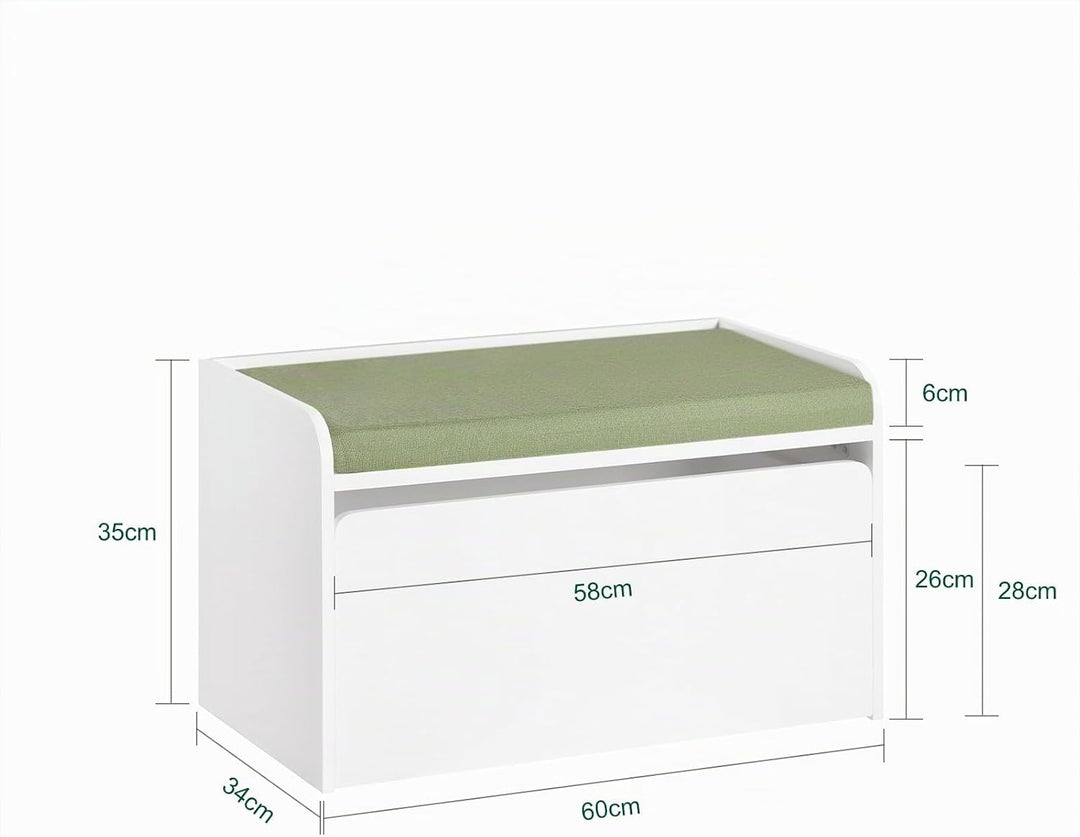 SoBuy KMB80-W Kinder Spielzeugtruhe Spielzeugkiste Aufbewahrungsbox Schuhbank mit Sitzkissen Sitzban