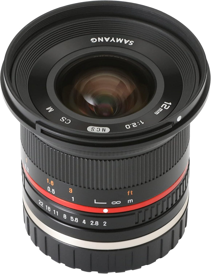 Samyang 12mm F2.0 Canon M schwarz - APS-C Weitwinkel Festbrennweite Objektiv für Canon M, manueller