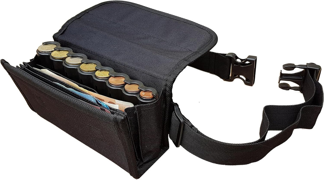 CLAIRE-FONCET Kellnertasche - Kellnerbörse – Hüfttasche in Canvas Gewebe, Inklusiv 8 Euro Munzen Gel