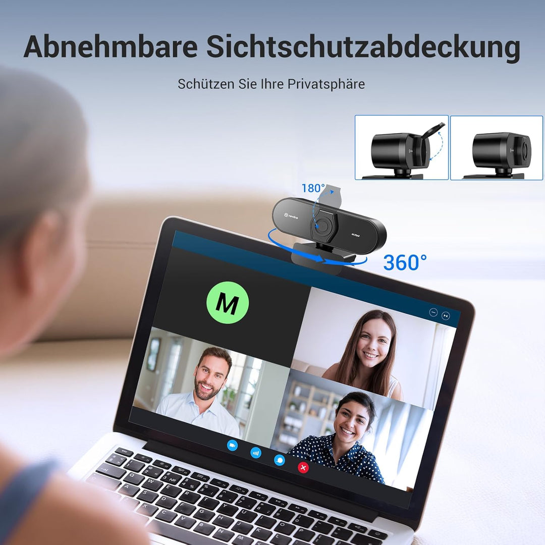 4k Webcam mit 2 Mikros, 12 Megapixel, Sofortiger Dual PDAF/CDAF-Autofokus, 1080p@60FPS, Klar Stereo-