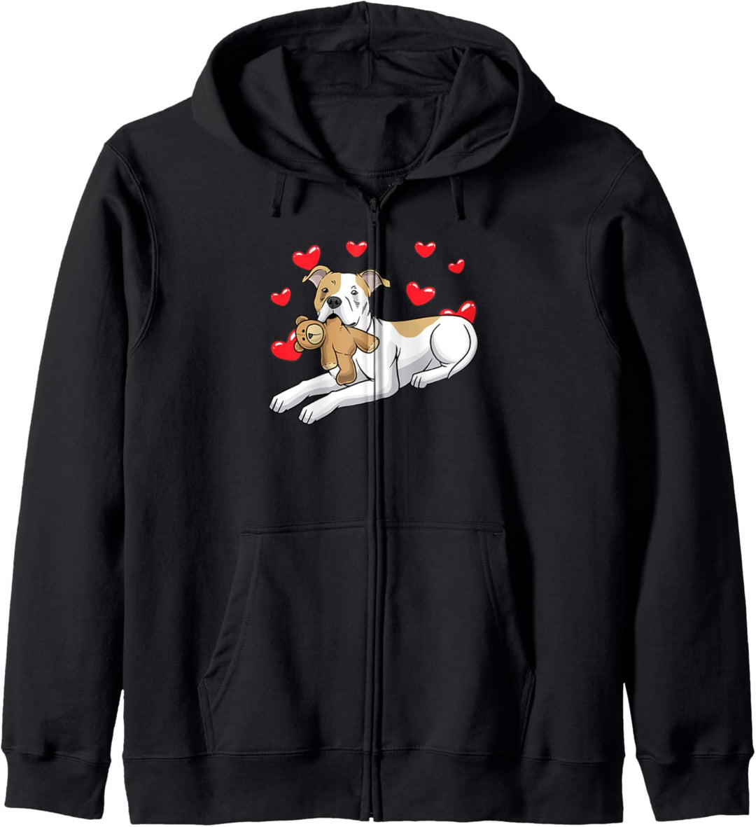 American Staffordshire Terrier mit Kuscheltier Kapuzenjacke