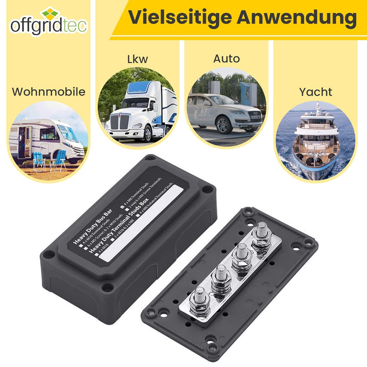 BusBar Box 4 x M8 Anschlussbolzen inkl. Abdeckung und Befestigungsschrauben schwarz