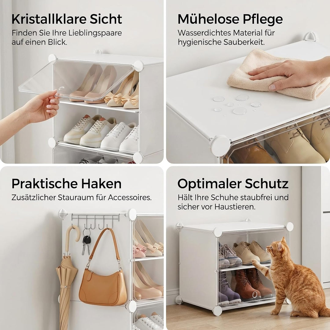 Schuhregal, Schuhschrank mit 12 Fächern, schuhregal hoch und schmal, schuhregal weiss, schuhschrank