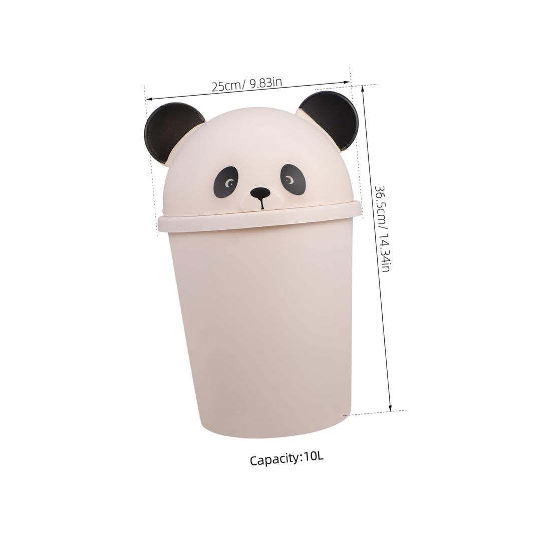GARVALON Kunststoff Mülleimer mit Deckel Panda 10 Liter Cartoon Papierkorb für Bad Küche und Büro Ko