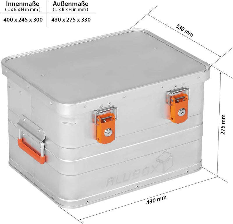 Alubox B29 - Aluminium Transportbox 29 Liter Alukiste mit Gummidichtung - Inhalt vor Staub und Sprit