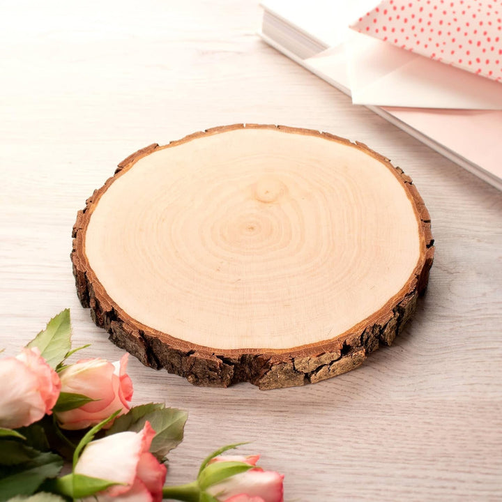 5er Set Baumscheiben aus echtem Holz mit Rinde, Runde Holzdeko Baumstamm Scheiben, Natürliche Holzsc