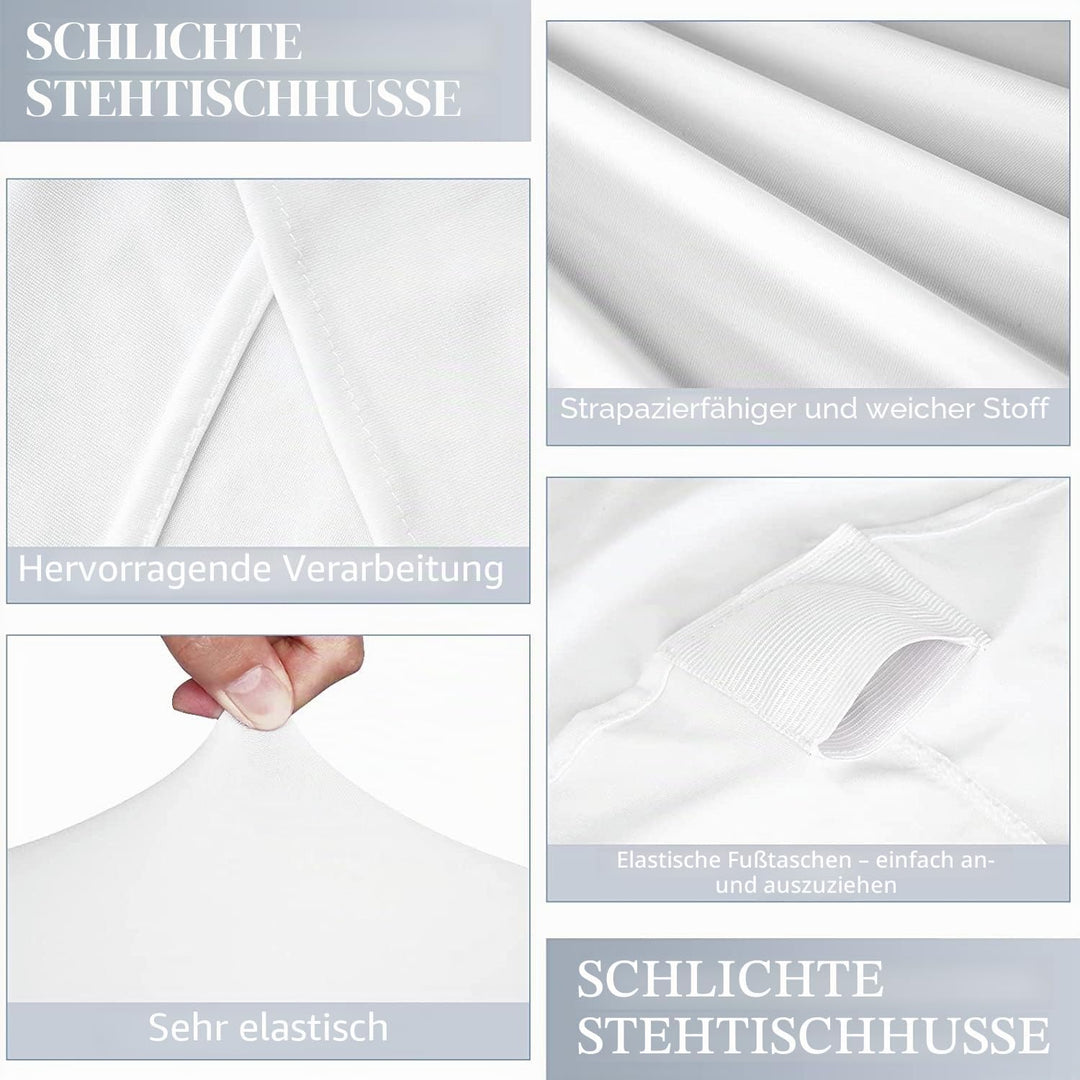 3 Stück Stehtisch Hussen, Stehtische Weiss, Stehtischhussen für Ø 70 cm, Stretch-Tischdecke mit Fuss