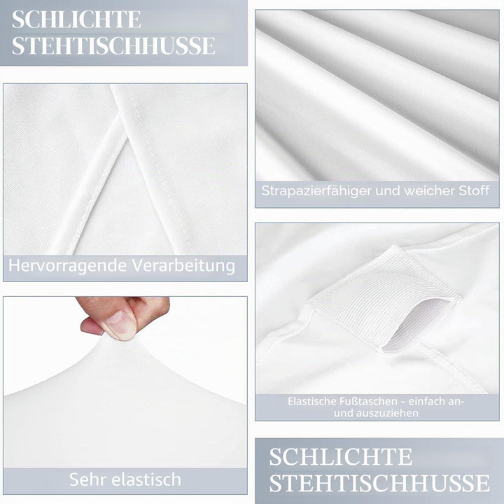 3 Stück Stehtisch Hussen, Stehtische Weiss, Stehtischhussen für Ø 70 cm, Stretch-Tischdecke mit Fuss