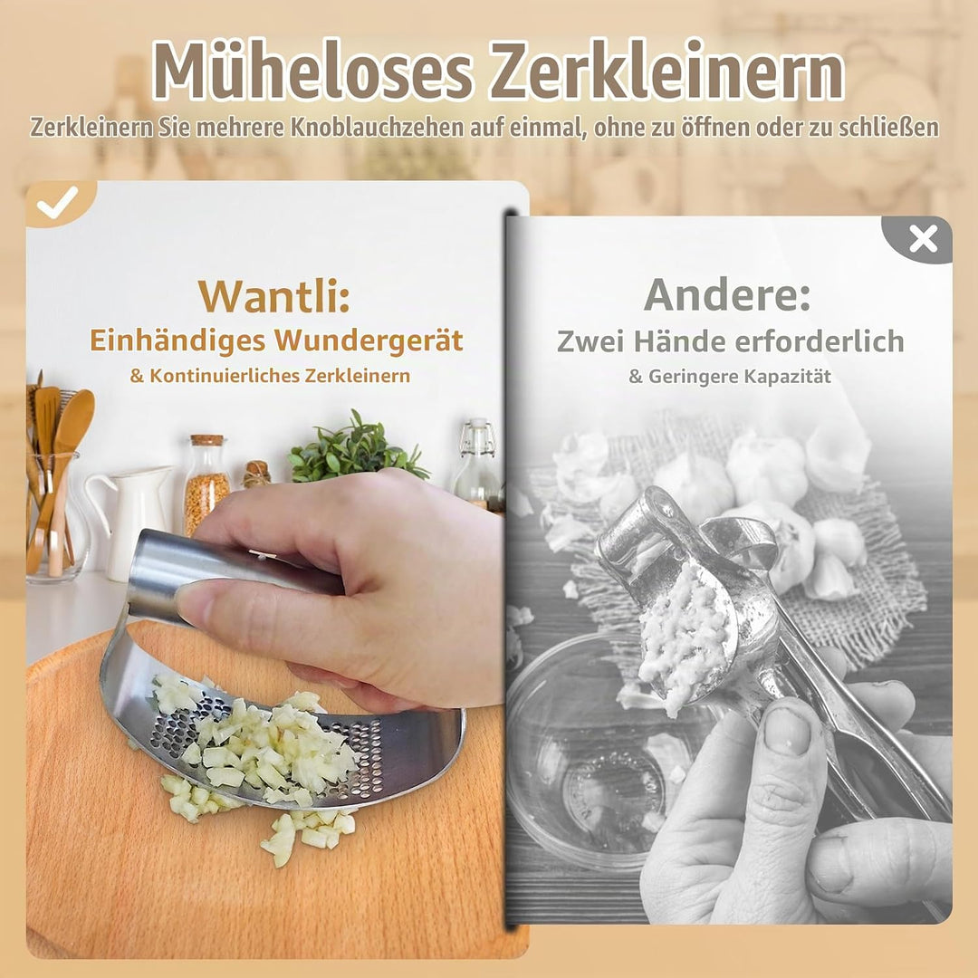 Knoblauchpresse, Knoblauchwippe aus rostfreiem Edelstahl, garlic press, Tragbarer Küchenhilfe, Mit K