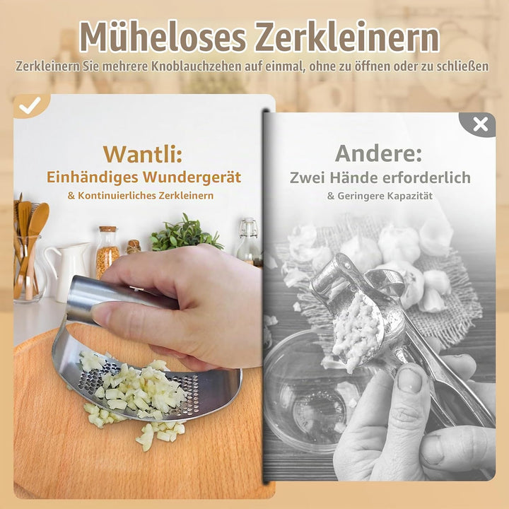 Knoblauchpresse, Knoblauchwippe aus rostfreiem Edelstahl, garlic press, Tragbarer Küchenhilfe, Mit K