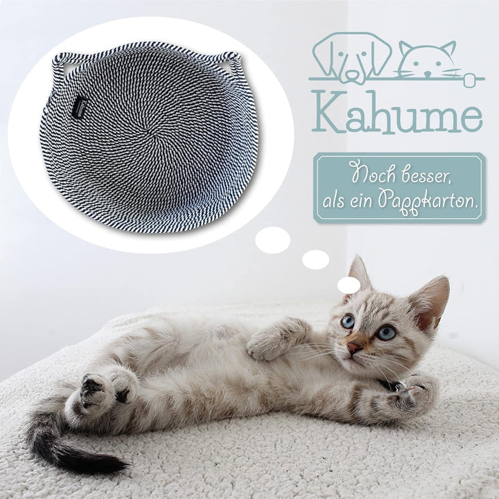 Kahume Katzenbett waschbar, Katzenkorb aus Baumwollseilen, ECO Katzenkörbchen, Hundebett Korb gefloc