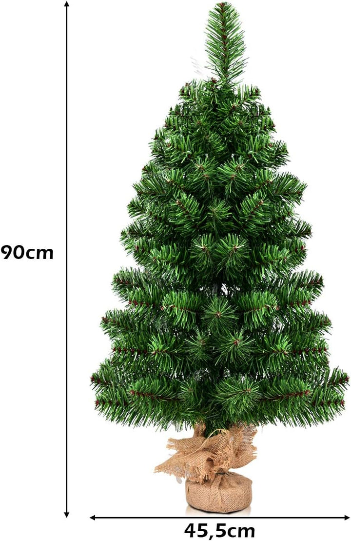 COSTWAY 90 cm Mini künstlicher Weihnachtsbaum, Kleiner Tannenbaum, Tisch-Christbaum mit 96 Spitzen &