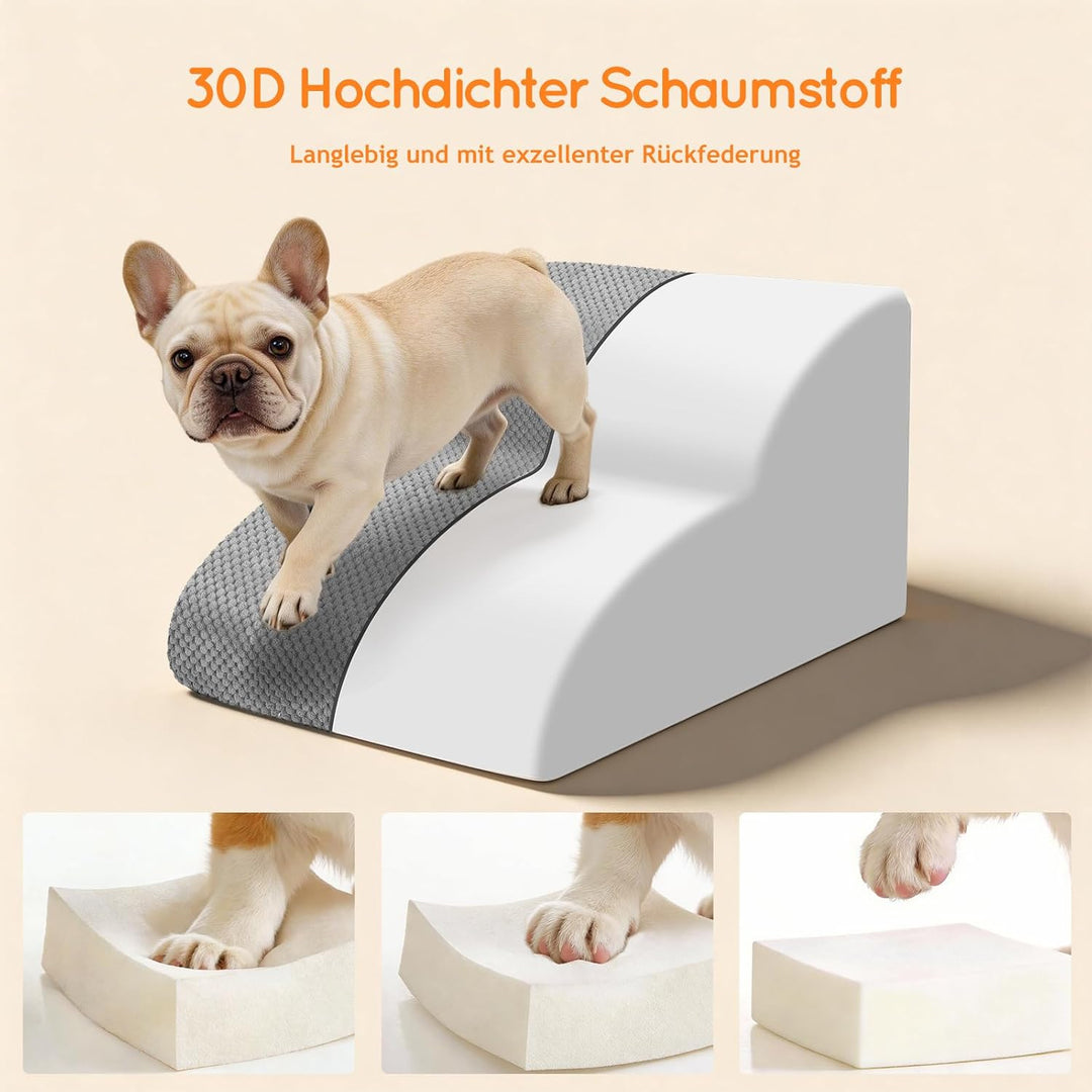 HEVOL Hundetreppe für Kleine Hunde, 2 Stufen Haustiertreppe mit Waschbarer Bezug, Abnehmbar Katzentr