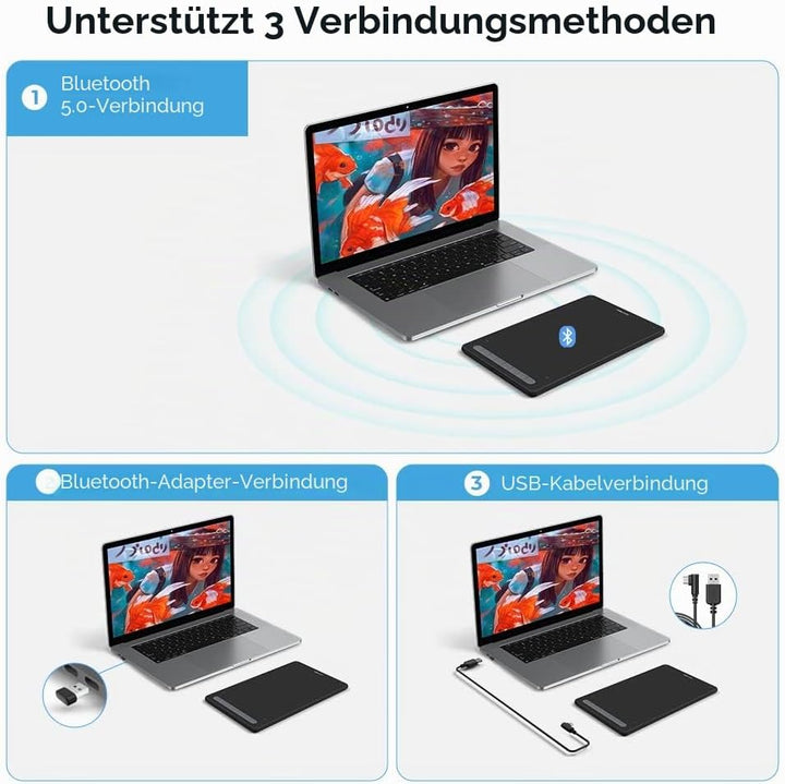 XP PEN Deco MW 8"x5" Grafiktablett Bluetooth Stifttablett mit 8 Schnelltasten, Tablet zum Zeichnen,
