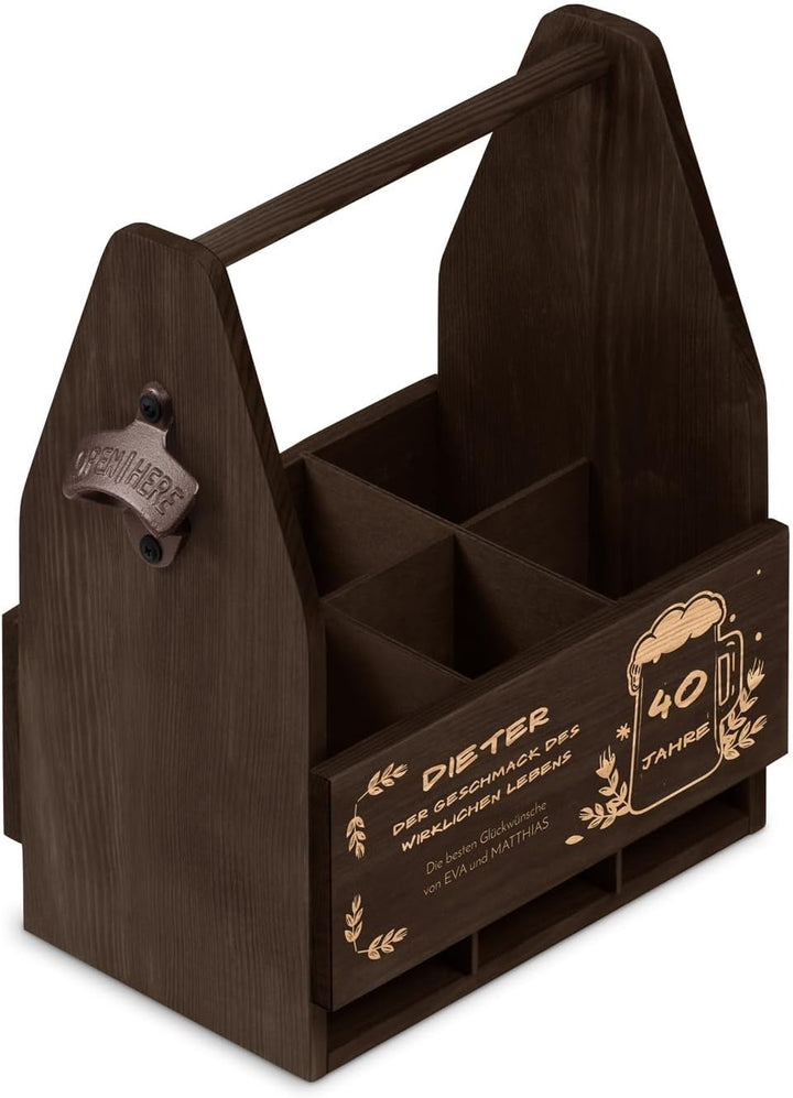 Maverton Bierträger für 6 Flaschen 0,5L + Gravur - Männerhandtasche mit Flaschenöffner - Grösse: 25x