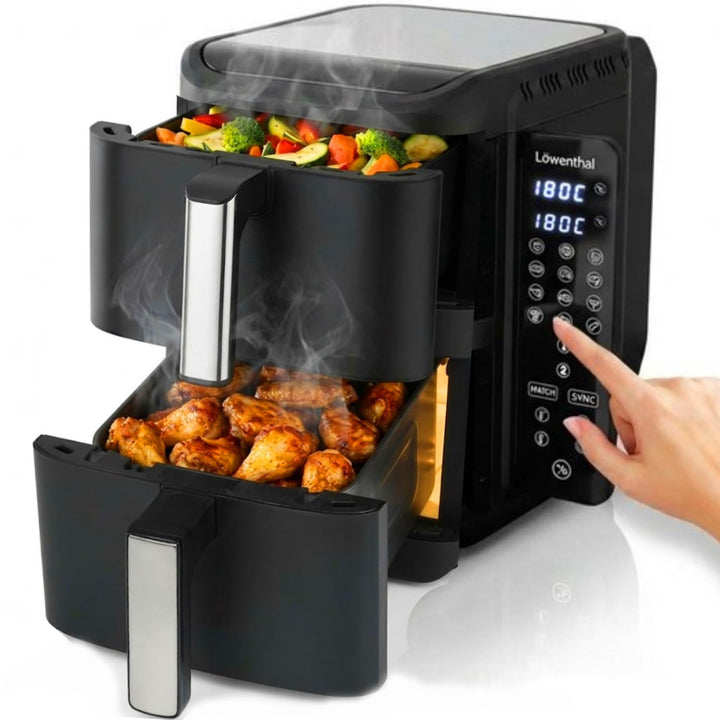 Löwenthal Airfryer XL 11L | Heissluftfritteuse mit Doppelkammer 5.5L + 5.5L | 2800W | Digitales Touc