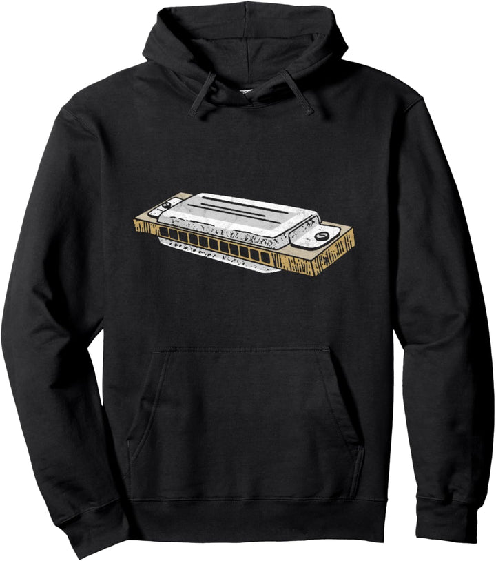Vintage Harmonica Simple Retro Minimalist Music Pullover Hoodie