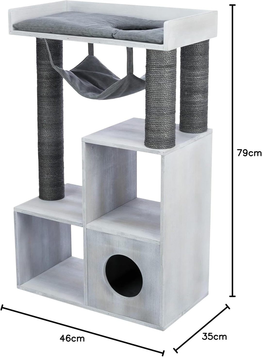 TRIXIE Katzen Kletterhöhle KRATZBAUM MIT REGALFUNKTION, 72 × 110 × 38 cm, GRAU- 44712