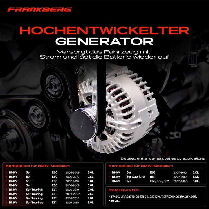 Frankberg Lichtmaschine Generator Kompatibel mit 5er E60 2002-2010 5er Touring E61 2004-2010 6er E63