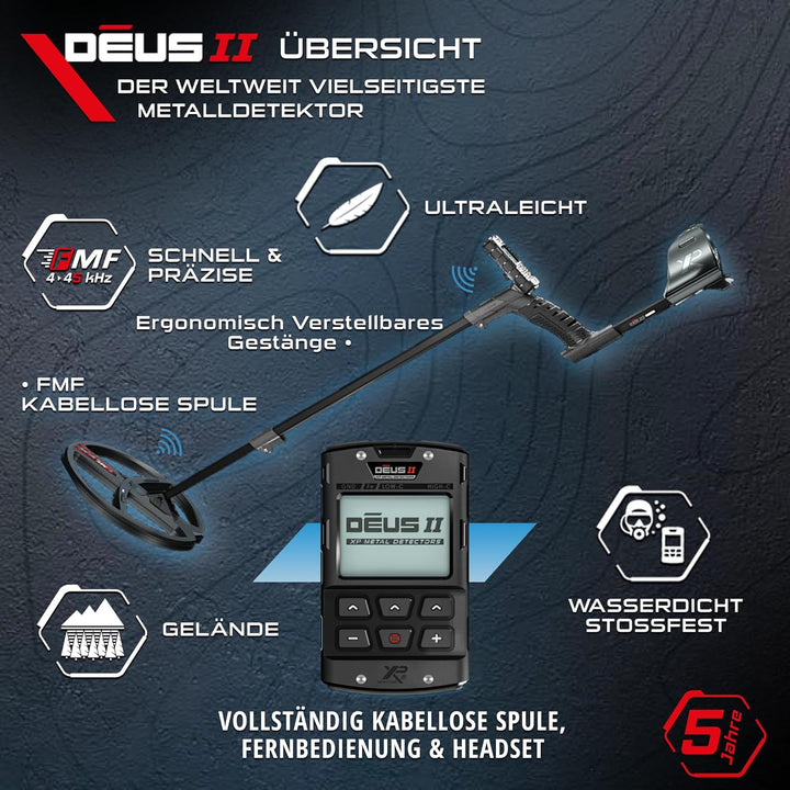 XP Metal Detectors Deus II - Wasserdicht und Mehrfrequenz, ideal für Schatz- und Reliquiensuche - mi