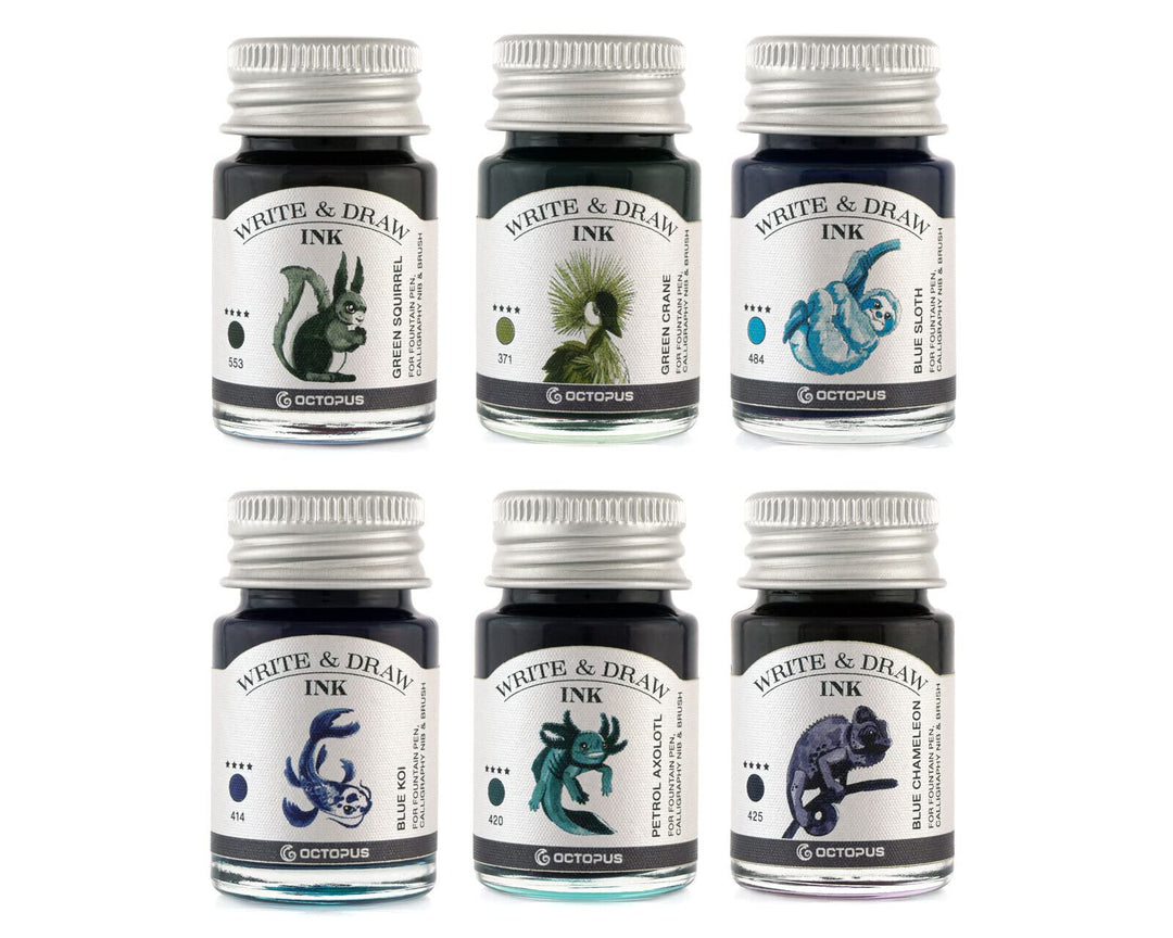 Octopus Write and Draw Ink Set RIVER, wasserfeste Tinte zum Schreiben und Zeichnen, Kalligraphietint
