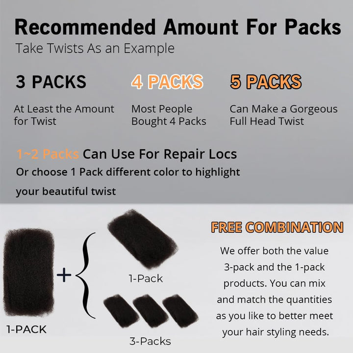 FASHION IDOL Afro Kinkys Bulk Echthaar für Dreadlock Extensions 10 Zoll 1 Packung 50 Gramm natürlich
