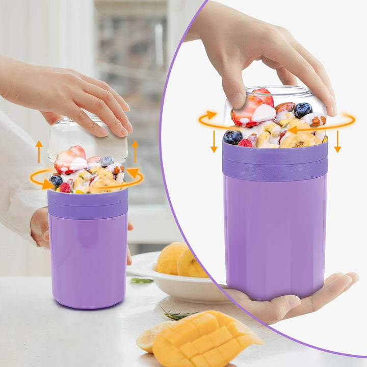 IJIAMY Müslibecher to Go, Premium Qualitat Joghurtbecher to Go Kinder mit Löffel 520ML+250ML, Auslau