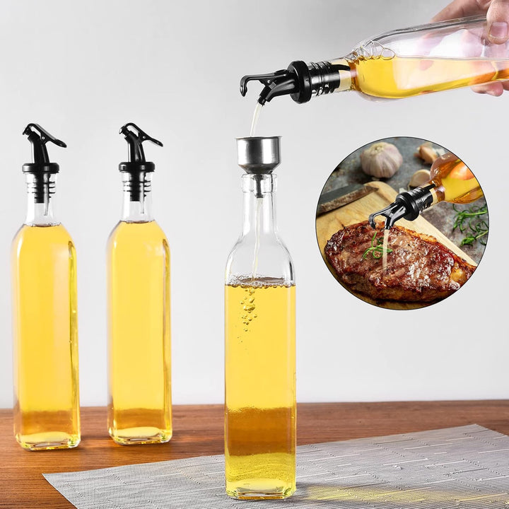 Ölflasche,Ölspender mit Trichter 6 x 250 ml, Ölflasche aus Dickem Glas ohne Blei, Essig und Ölflasch