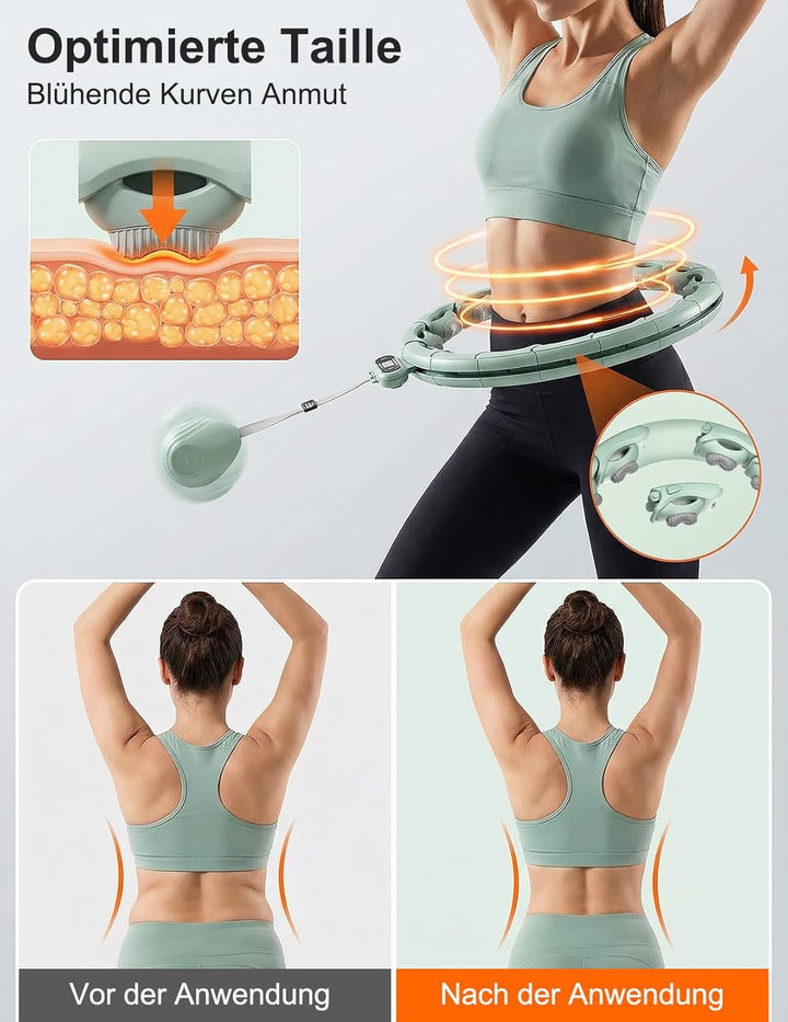 Smart Hula Hoop zum Abnehmen, 18 segmentig mit Taillenband Leiser Fitnessreifen mit 350g Gewichtskug