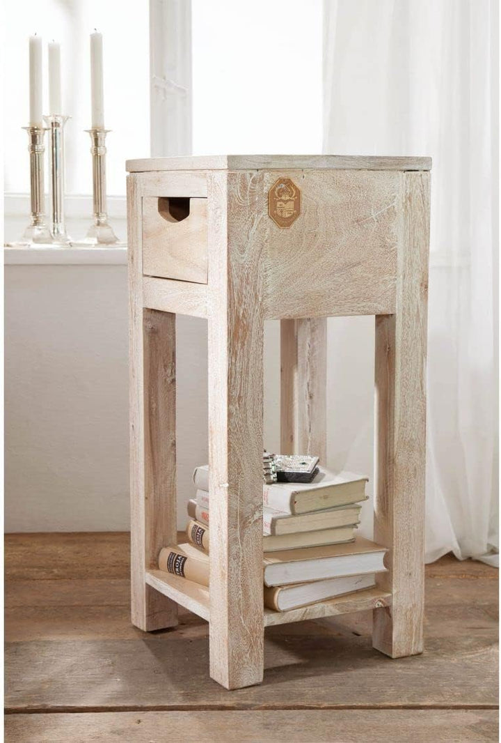 MASSIVMOEBEL24.DE Akazie massiv Möbel Holz Beistelltisch Massivmöbel Nature White #31 getüncht 29x29