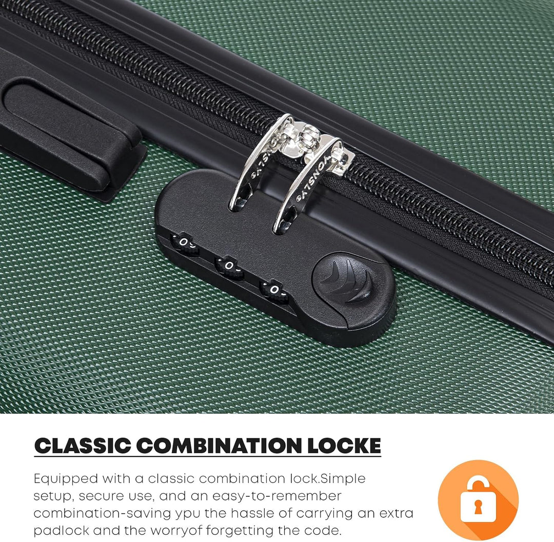 Koffer Suitcase XL Dunkelgrün, Trolley Reisekoffer, Rollkoffer Handgepäck mit 4 Rollen 360°, Hartsch