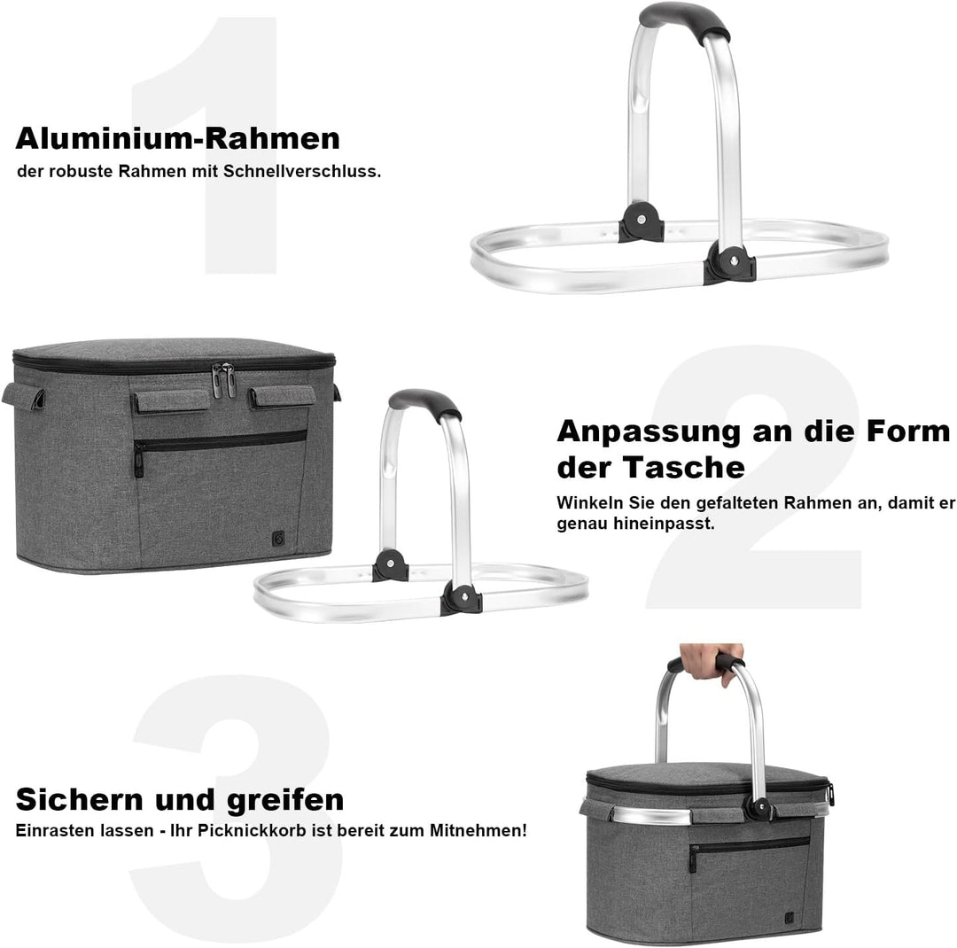 ALLCAMP 22L Einkaufskörbe Gross Isolierkorb Kühlkorb Kühltasche Picknickkorb Thermotasche Kühltasche