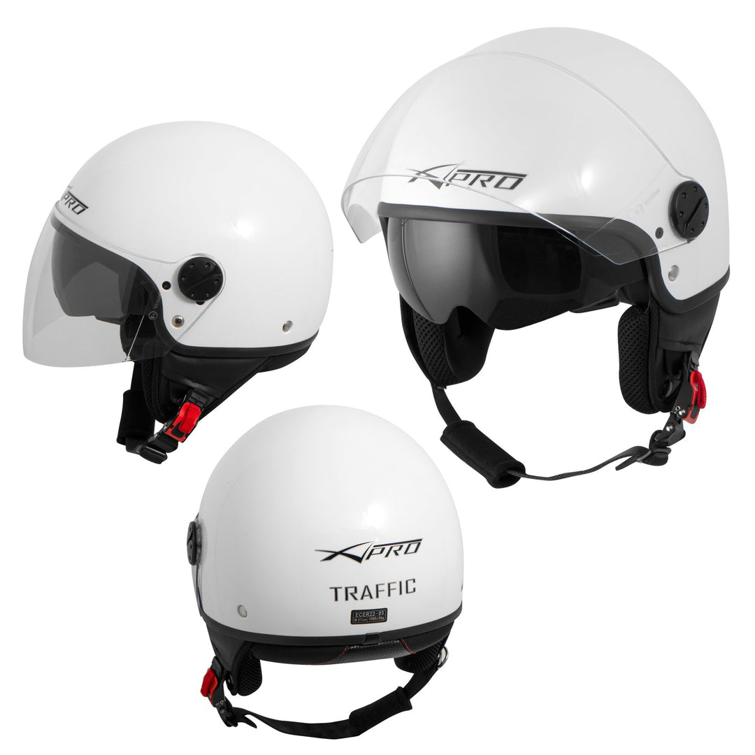 Motorradhelm Motorrad Roller Jet Helm Innensonnenblende 2 Viser SonicMoto 58 cm ( L) Weiss, 58 cm (