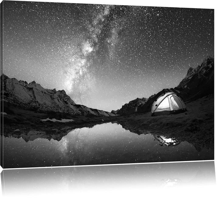 Pixxprint Zelten unter tausenden Sternen als Leinwandbild/Grösse: 100x70 cm/Wandbild/Kunstdruck/fert