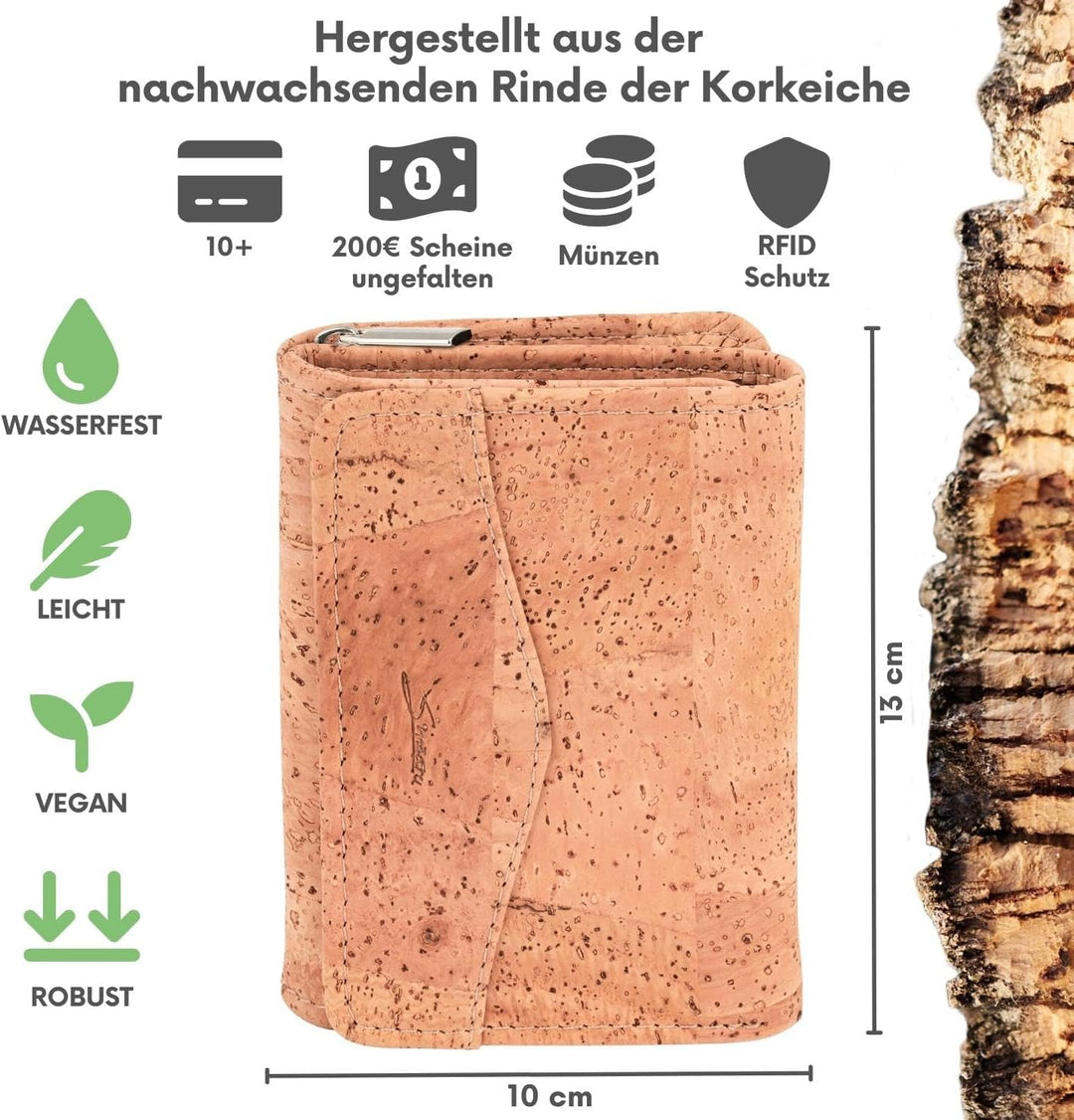 Simaru Damen Geldbörse aus Kork, Einer veganen und nachhaltigen Leder Alternative – Kork Portemonnai