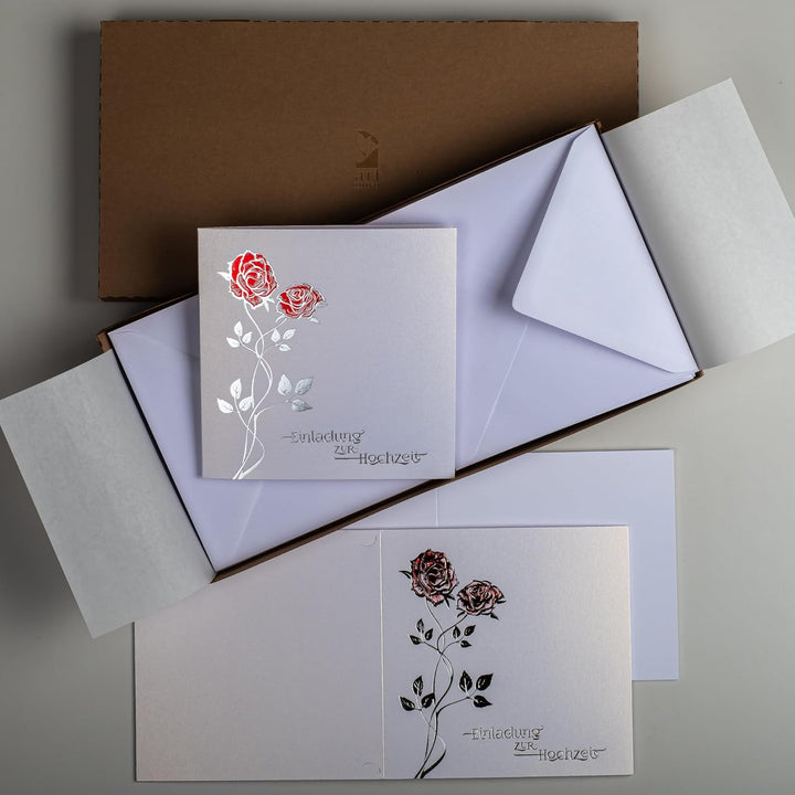 Art Nuvo HOCHZEITSEINLADUNGEN - SATZ 20 St, 135x135mm MIT BEDRUCKBAREN EINLAGEN UND UMSCHLÄGEN FÜR H