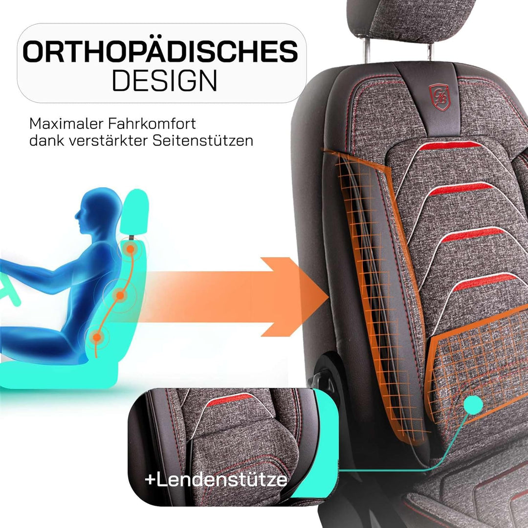 Autositzbezüge Universal für PKW & SUV - Premium Vordersitze Auto Sitzbezug aus Leinen, Rauchgrau-Ro