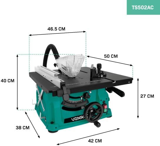 VONROC Tischsäge – kompakt und tragbar – 1500W – 5000 U/min – Ø210mm – Inklusive 40T-Sägeblatt