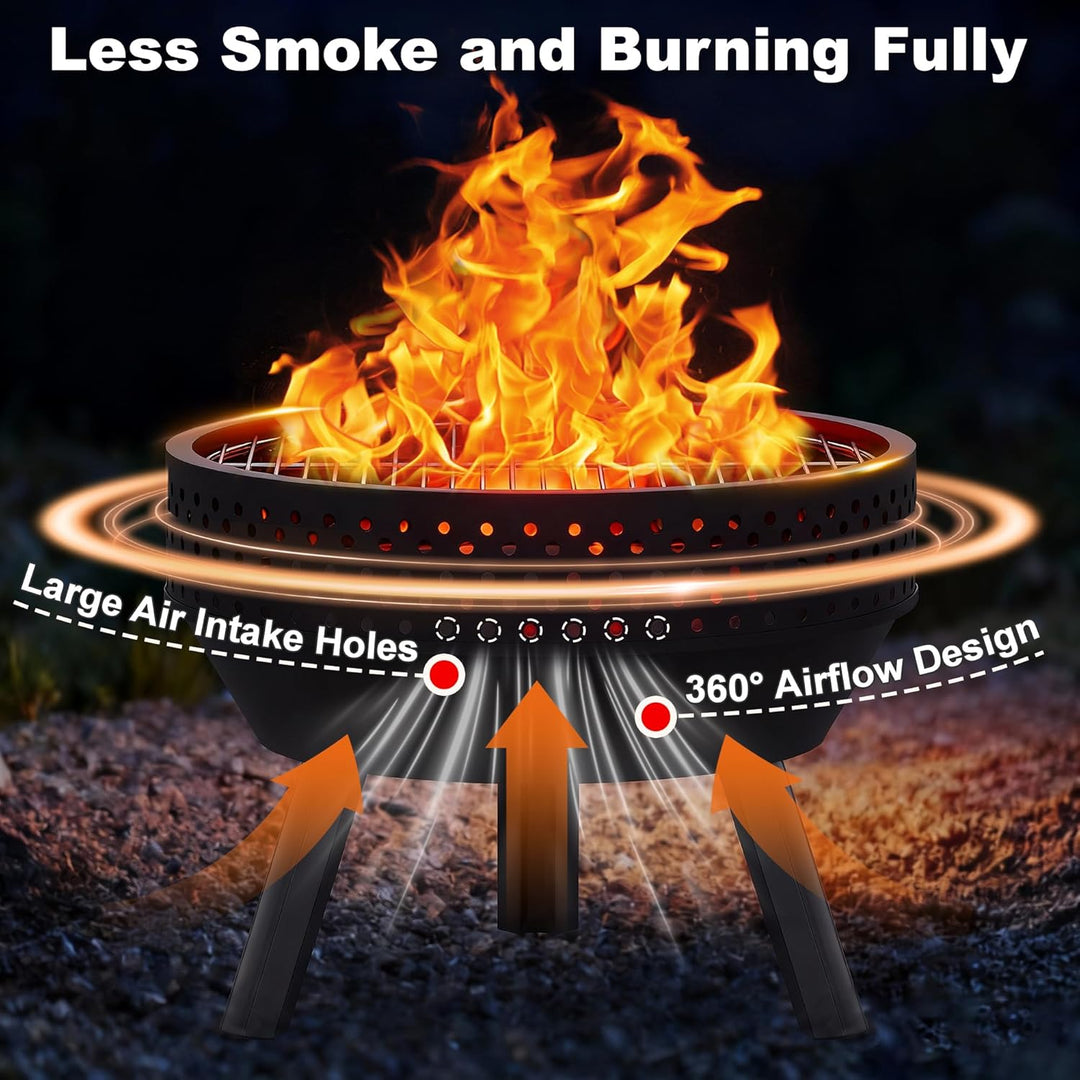 54.6 cm Outdoor Feuerschale mit Grillrost, Multifunktional Feuerschalen für den Garten mit Wasserdic